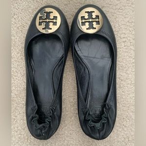 Tory Burch Reva Black Leather Ballet Flats Size 8